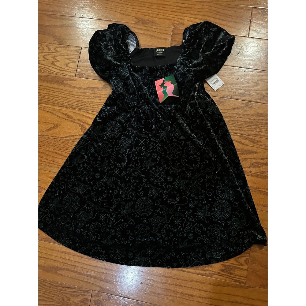 Wicked Paul Tazewell Black Green Velvet Celestial Dress Kids Large 10 12 NWT